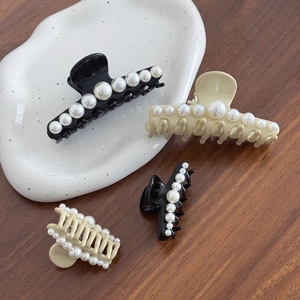 Elegant French Acetate Hair Claw Clip With Imitation Artificial Pearls Large Small Hairpins For Women High-end Styling Accessories