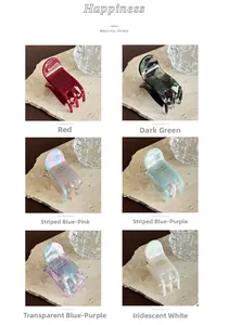 Detailed grid view of six acetate claw clips in various colors and marble textures