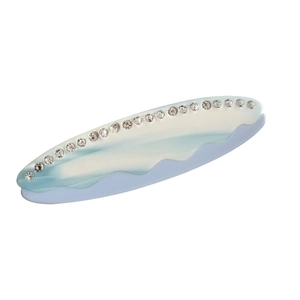Barrette à cheveux dégradé bleu et blanc avec strass étincelants au design vague