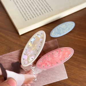 Korean Sweet Jelly Color Acetate Oval Hair Clip Rhinestone Inlaid Duckbill Clip Elegant French Style Hair Accessories For Women