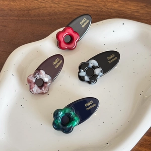 Handmade Style Acetate Flower Duckbill Hair Clip Sweet Floral Marble Pattern Side Fringe Clip For Women Daily Hair Accessories