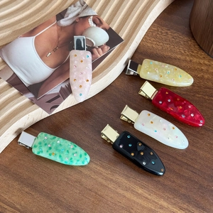 French Retro Acetate Colorful Rhinestone Hair Clips For Women Girls Elegant Marble Print Duckbill Clip Sweet Side Hairpin Jewelry