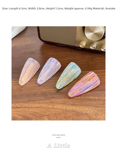 Detail showing dimension 6.5cm length of colorful acetate hair clip with texture