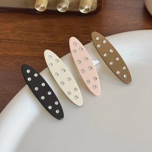 French Vintage Acetate Oval Hair Clip With Rhinestone Inlay For Women Elegant Stylish Duckbill Side Hairpin Accessories