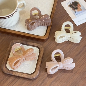 Versatile Jelly Color Three-Dimensional Bow Hair Claw For Women Elegant Plastic Shark Clip Accessory For Daily Hairstyle