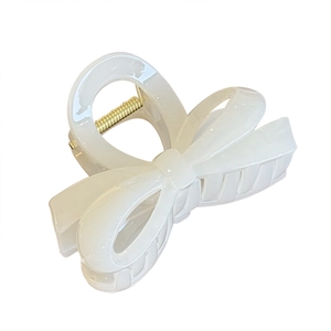 Elegant translucent cream white 3D bow hair claw clip with strong gold metal spring