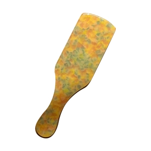Elegant marble pattern anti-static hair comb with artistic yellow and green resin finish