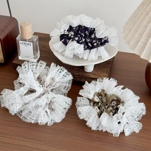 Korean Style Sweet Floral Lace Scrunchies Large Fabric Hair Ties High Elasticity Ponytail Holder For Women Girls Hair Accessories