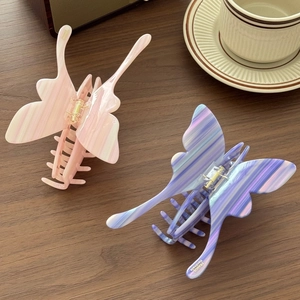 Oversized acetate butterfly hair claw clips with marble texture for elegant styling