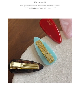 Detail of 4mm thick acetate hair clips with golden duckbill clasp in multiple colors