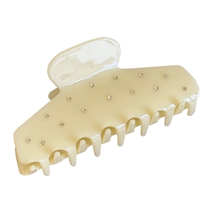 Elegant large cream acetate shark hair claw clip with rhinestones for women
