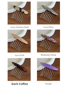 Lot de 6 peignes à cheveux faits main en acétate aux motifs écaillés et floraux