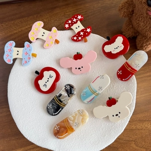 Pinces à Cheveux Mignonnes en Acétate Motif Animaux Chat Chien Pomme Barrettes avec Strass Accessoires de Coiffure