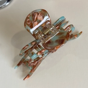 Elegant marble cyan and caramel acetate bow hair claw clip for thick hair accessory