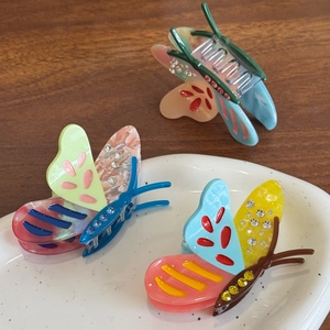 Handmade Acetate Butterfly Hair Claw Clip With Rhinestones Colorful Pattern Splicing Hair Clip Fashion Hair Accessories For Women