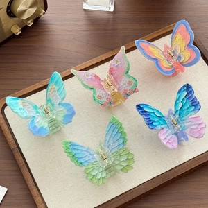 Women Sweet Butterfly Printed Acetate Hair Claw Clip Elegant Large Hair Barrette Gradient Color Fashion Hair Accessories