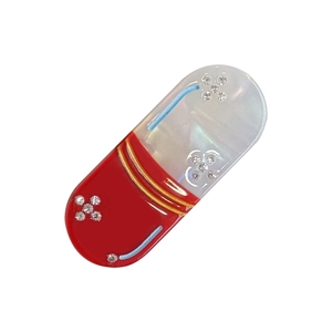 Barrette à cheveux capsule en acétate rouge et blanc avec strass floraux et pince canard