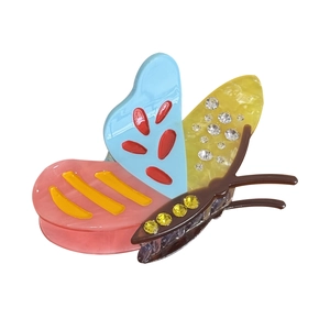 Elegant butterfly hair claw clip with colorful acetate and sparkling crystal accents