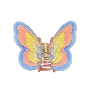 Colorful butterfly hair claw clip with hand-painted textures and transparent wings