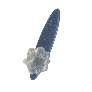 Elegant Morandi blue camellia hair clip with glitter finish and 3D floral accent