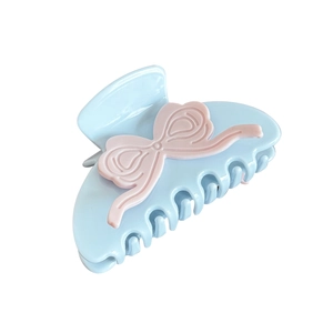 Elegante pinza per capelli azzurra con fiocco rosa 3D per acconciature femminili di stile