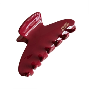 Elegant deep red acetate hair claw clip with gold France Handmade lettering on side