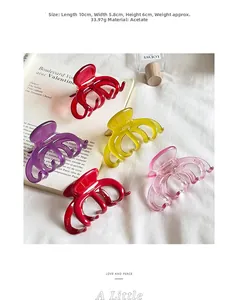 Detail view of large acetate claw clips in five colors showing size 10x5.8x6cm
