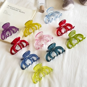 Set of 10 colorful handmade acetate hair claws with premium semi-transparent finish