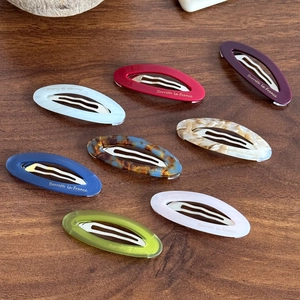 Barrette à Cheveux Ovale Évidée en Acétate Minimaliste pour Femmes Style Français Étiquette Dorée Clip Accessoires de Coiffure