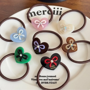 Vintage Acetate Heart Bow Hair Tie Rhinestone Embellished Elegant Elastic Hair Band For Women Girls Daily Hair Accessories