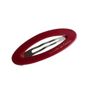 Barrette ovale évidée en acétate rouge avec inscription dorée Barrette la France