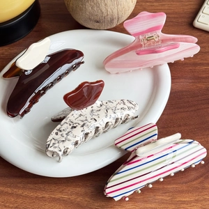Striped Marble Pattern Cellulose Acetate Hair Claw Clip For Women Large Geometric Strong Hold Shark Clip Hair Accessories