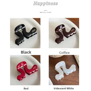 Detailed set of wavy hair claws in black, coffee, red and iridescent white colors
