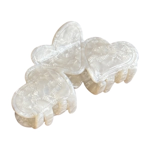 Elegant white marble acetate heart hair claw clip with triple heart design for women
