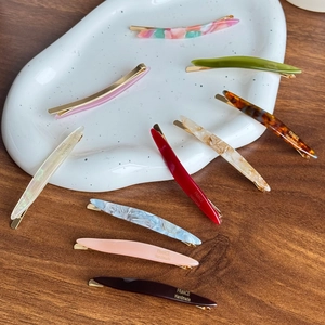 French style acetate hair clips in assorted marble and tortoiseshell patterns with gold clips