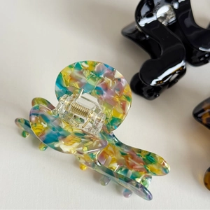 Colorful acetate marble hair claw clip with gold spring for women's elegant hairstyle