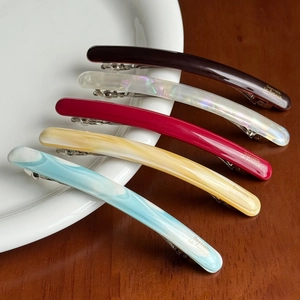 Set of 5 minimalist acetate spring hair clips in various marble colors and sleek finishes