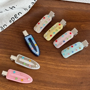 Korean Style Acetate Hair Clip Colorful Rhinestone Rectangle Duckbill Side Clip Fashion Hair Accessory For Women Jewelry