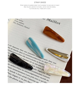 Detail view of colorful acetate hair clips set on a stylish French book background