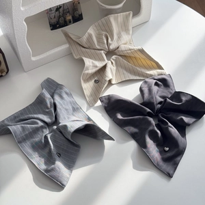Striped Fabric Scrunchie With Silver Heart Charm Large Hair Tie Elastic Ponytail Holder For Women Casual Daily Accessories