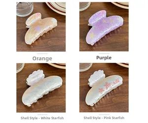 Detailed set of colorful starfish and shell hair claws with pearlescent acetate finish