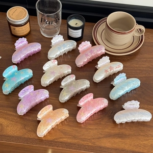 Acrylic Starfish Pattern Shell Shape Hair Claw Clip For Women Fashion Marble Texture Printed Shark Clip Daily Hair Accessories