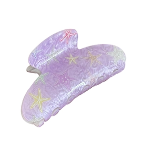 Elegant purple acetate starfish hair claw clip with colorful marble pattern and smooth teeth