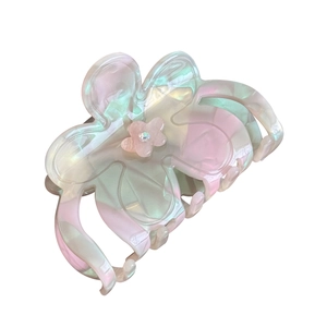 Elegante pinza per capelli a fiore sfumata rosa e menta con finitura perlata e strass