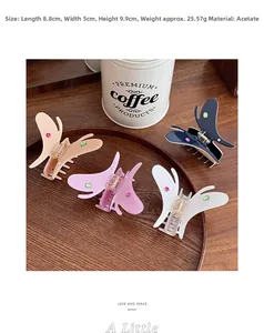 Détail des pinces à cheveux papillon en acétate de 8,8 cm avec strass et mesures