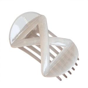 Elegant cream white acrylic hair claw clip with minimalist crisscross geometric design