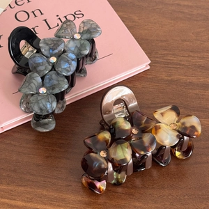 Korean Style 3D Flower Acetate Hair Claw Clip For Women Elegant Large Shark Clip With Rhinestone Inlaid Hair Styling Accessories