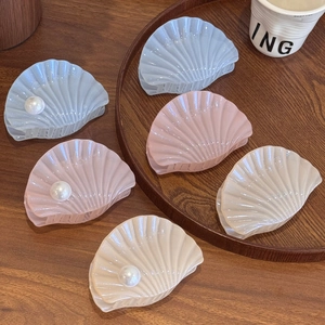 Pince à Cheveux Élégante en Forme de Coquille Résine Couleur Gelée Perle Artificielle Accessoires de Coiffure pour Femmes