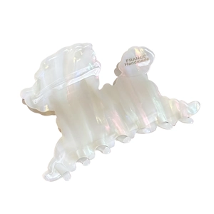 Elegant 3D puppy pearlescent acetate hair claw clip with France handmade golden text