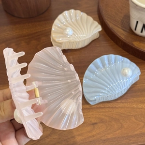 Pinces à cheveux en forme de coquillage couleurs gelée rose blanc bleu et perles